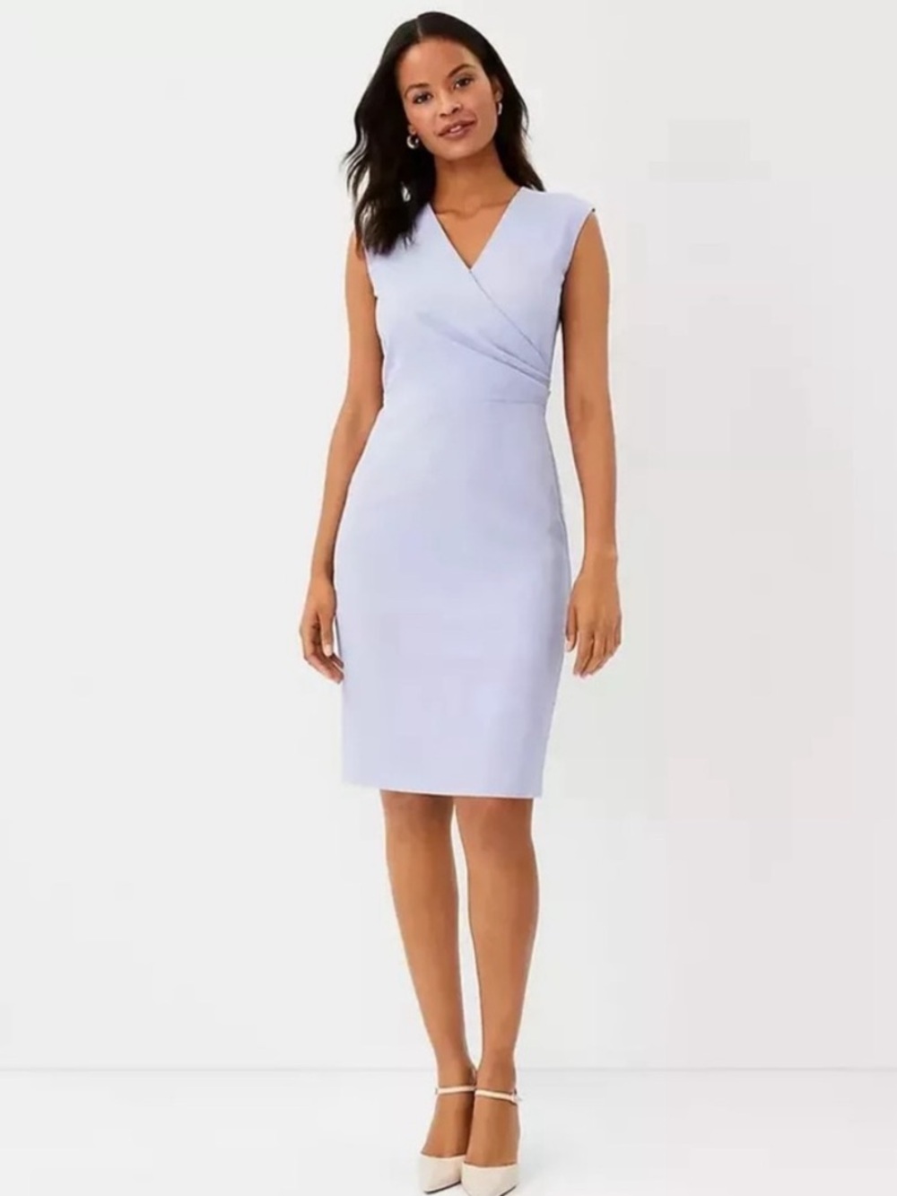 Ann Taylor The Side Tuck Wrap Sheath Dress in Cross Weave Pale Blue sz 18 Plus